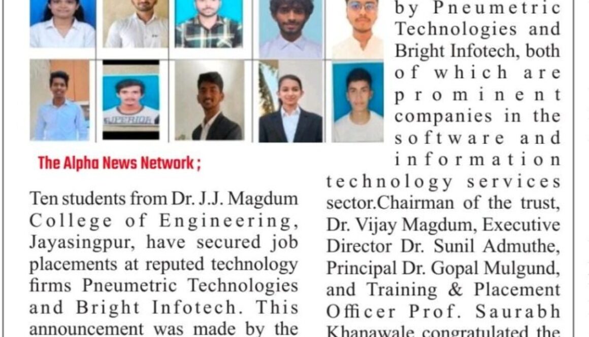 10 Students from Dr. J.J. Magdum College of Engineering Selected for Jobs in Leading Tech Companies